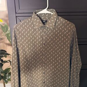 Express Olive Patterned Dress Shirt